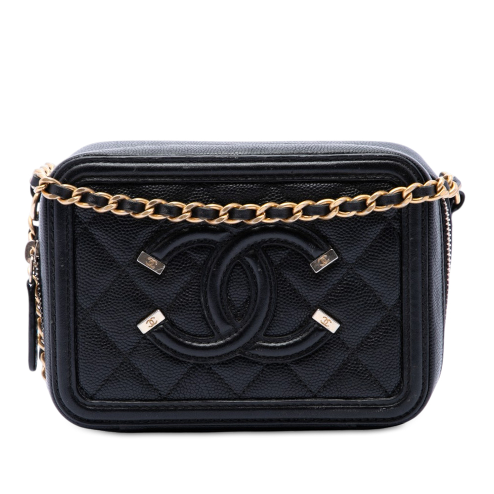 Pre-Loved Chanel Caviar CC Filigree Vanity Clutch with Chain